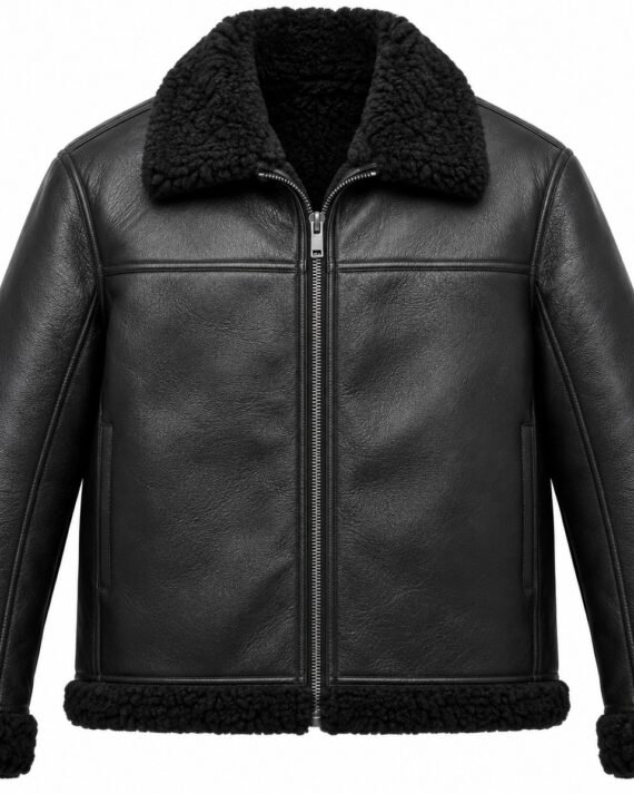 Men's Black Classic Zip Jacket with Black Shearling