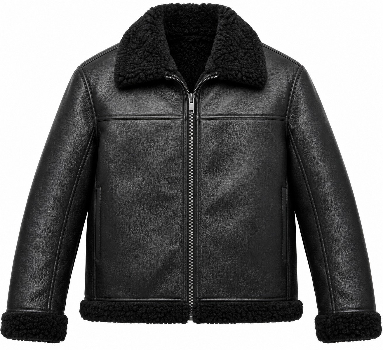 Men's Black Classic Zip Jacket with Black Shearling