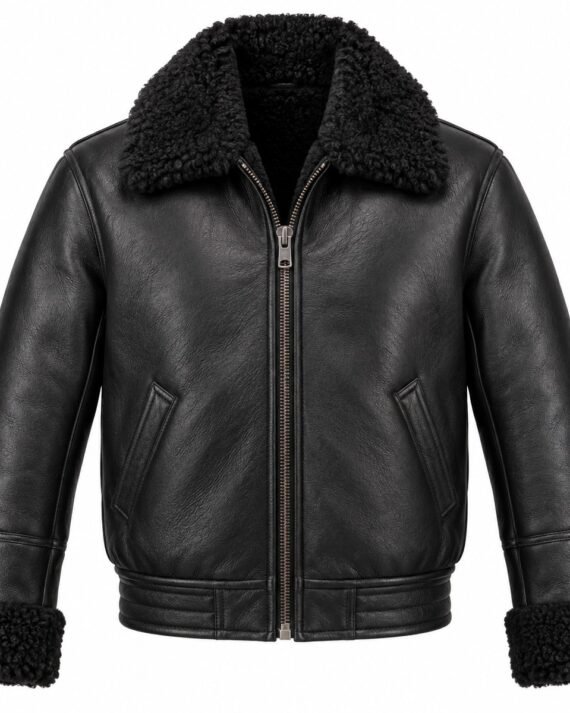 Men's Black Flight Bomber Jacket with Black Shearling