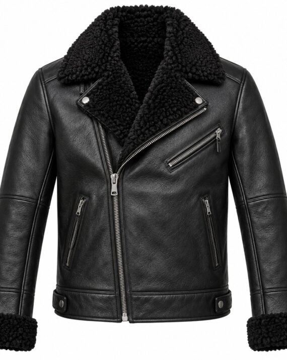 Men's Black Double-Rider Jacket with Black Shearling