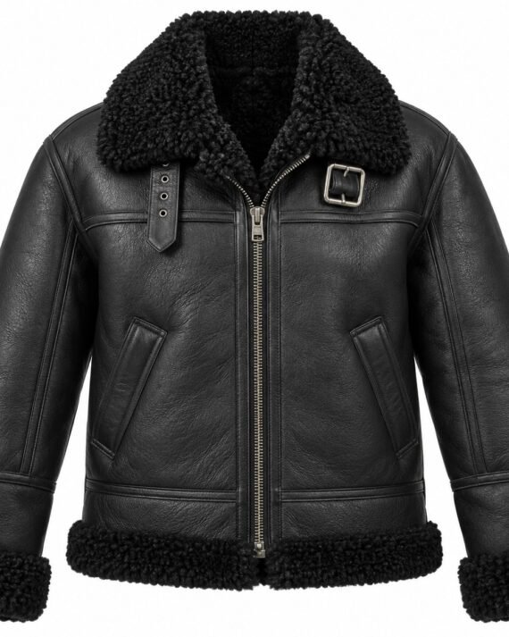 Men's Black B3 Aviator Jacket with Black Shearling