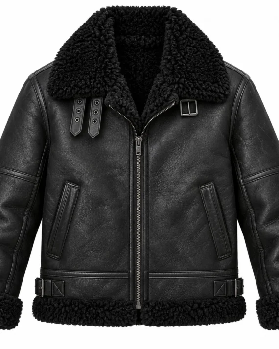 Men's Black Classic B3 Aviator Jacket with Black Shearling
