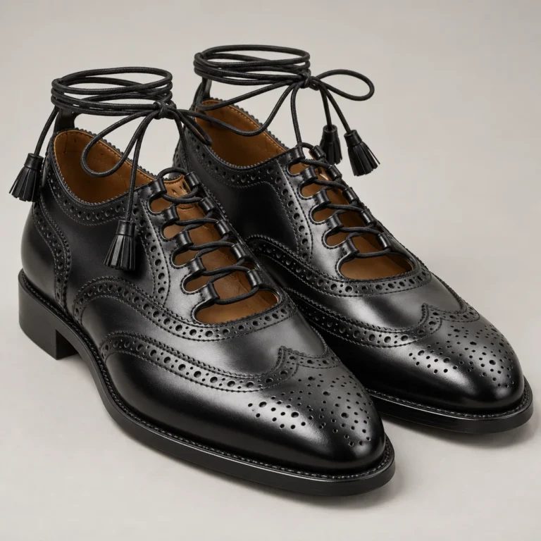 Black Leather Ghillie Brogues - Highland Classic