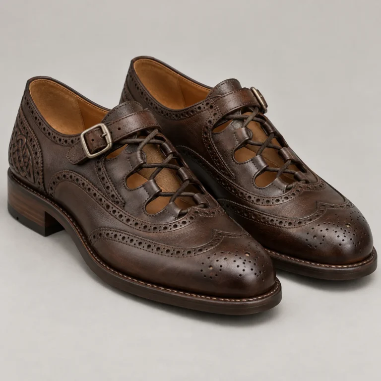 Brown Leather Ghillie Brogues with Celtic Buckle