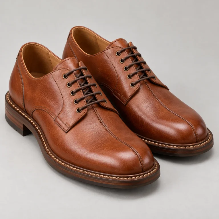 Cognac Leather Derby Dress Shoes - Split Toe
