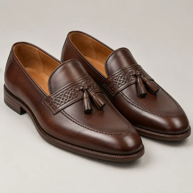 Brown Leather Tassel Loafers - Celtic Detail