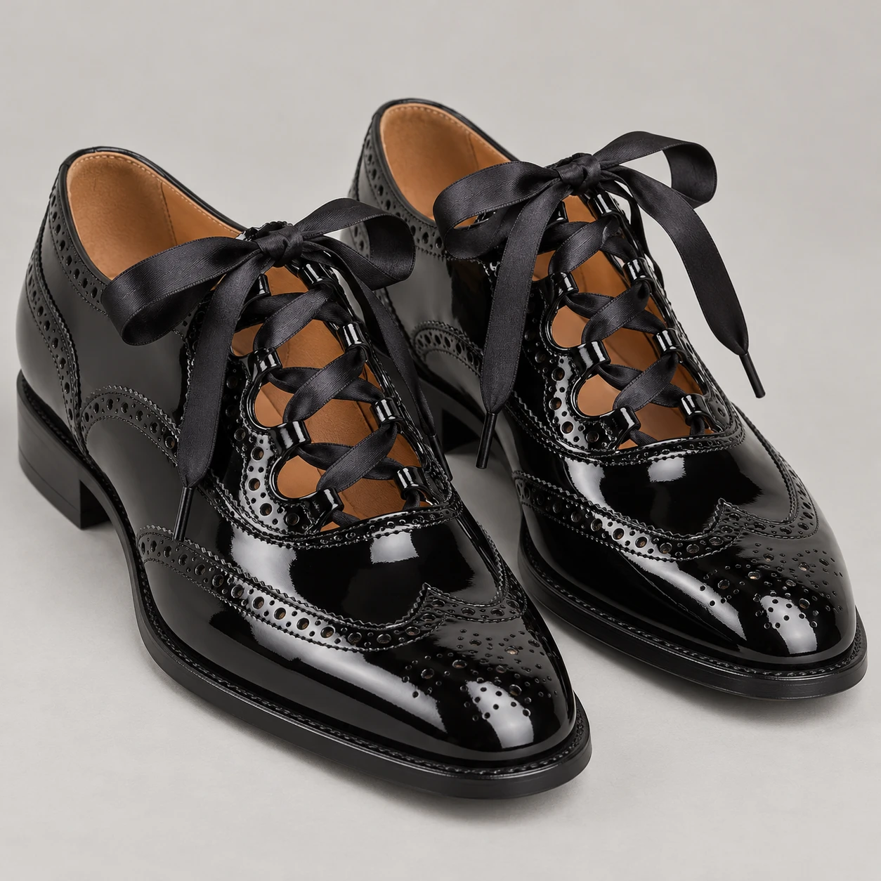 Black Patent Leather Ghillie Brogues - Evening Style
