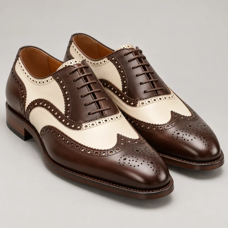 Brown and Ivory Leather Spectator Oxford Shoes