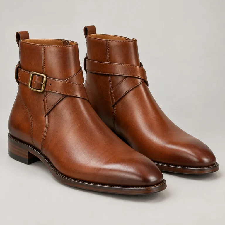 Cognac Leather Jodhpur Boots with Cross Strap