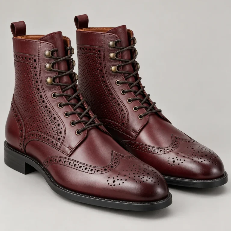 Burgundy Leather Wingtip Brogue Ankle Boots