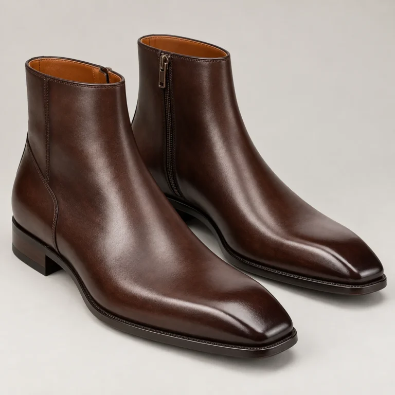 Espresso Leather Side-Zip Dress Ankle Boots