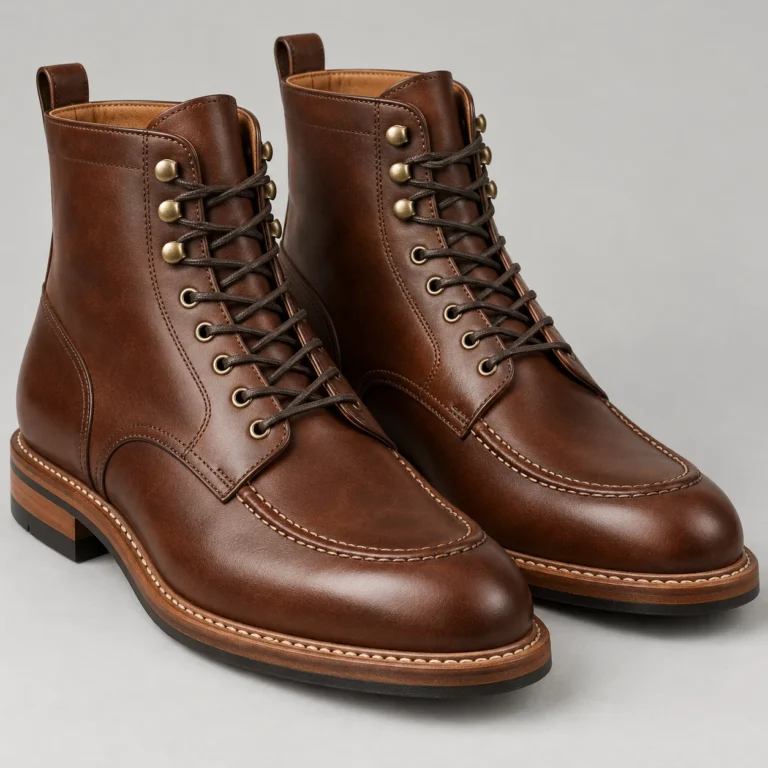 Walnut Leather Apron Toe Lace-Up Derby Boots