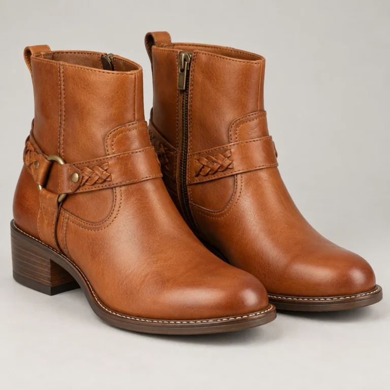 Tan Leather Roper Ankle Boots with Side Zipper
