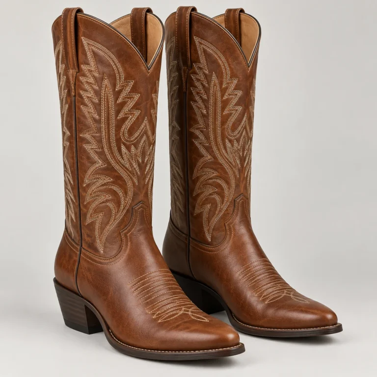 Chestnut Leather Cowboy Boots with Western Stitching