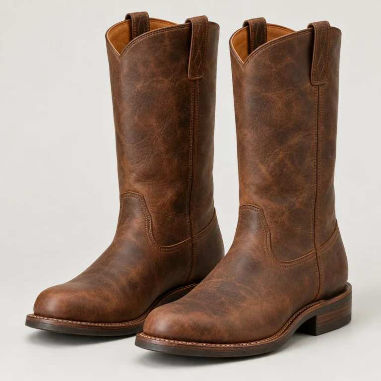 Distressed Brown Leather Tall Roper Boots