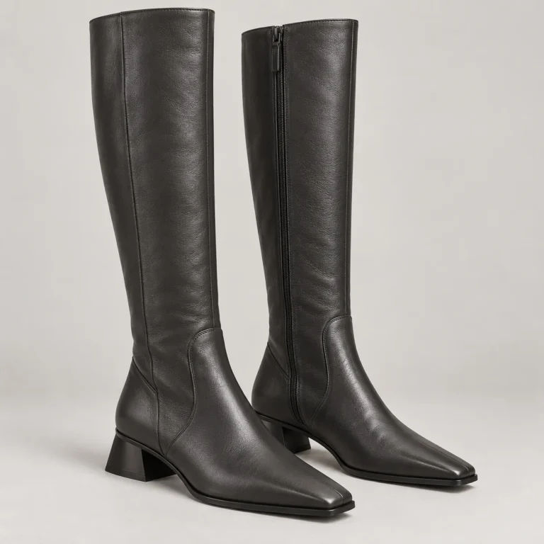 Charcoal Leather Knee-High Zip Boots - Minimal Style