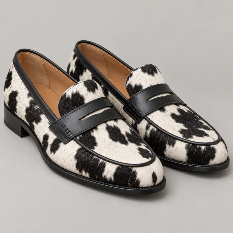 Black and White Hair-On Cowhide Penny Loafers