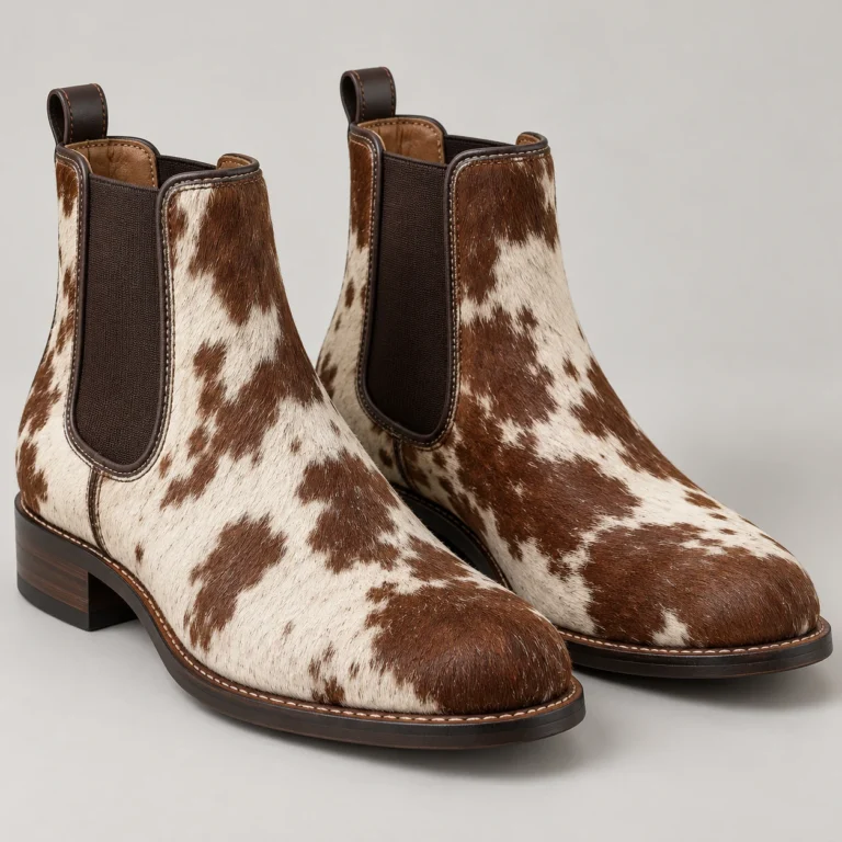 Brown and Cream Hair-On Cowhide Chelsea Boots