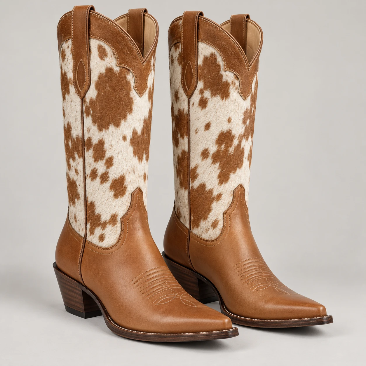 Tan and White Hair-On Cowhide Western Boots