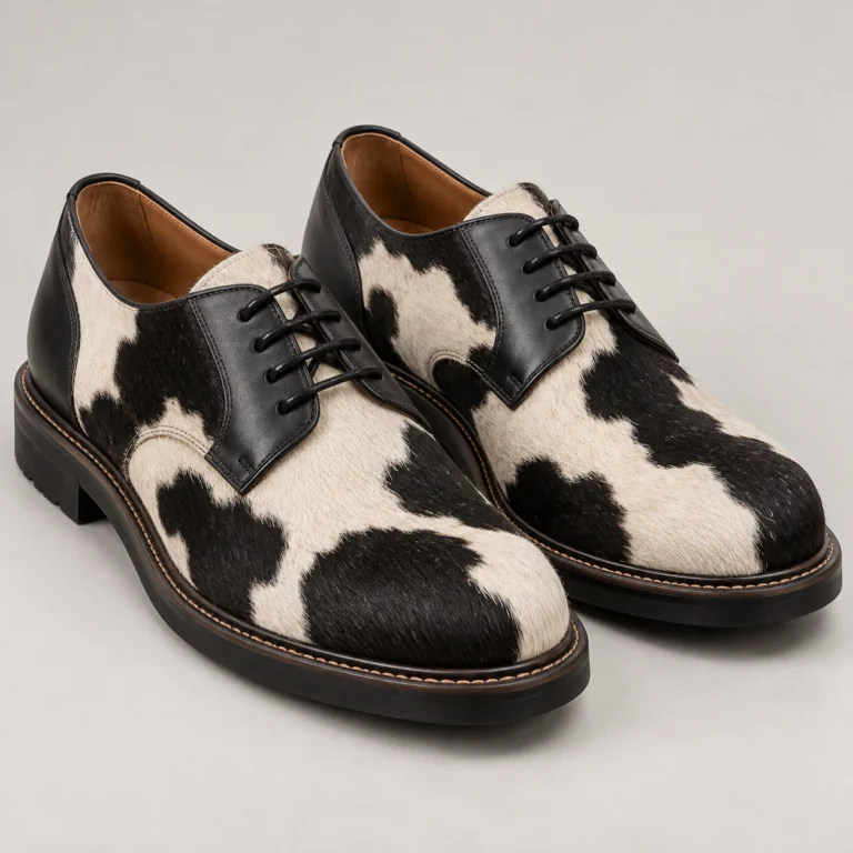 Black and Cream Hair-On Cowhide Derby Shoes