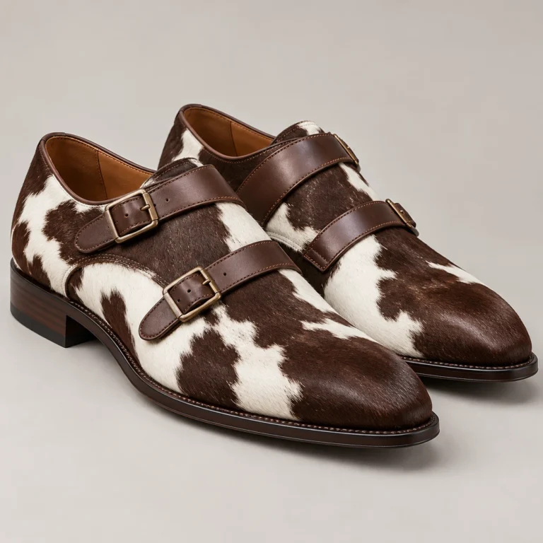Chocolate Hair-On Cowhide Double Monk Strap Shoes