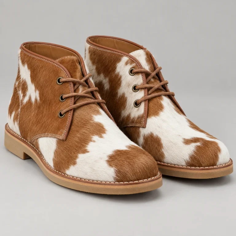 Tan and White Hair-On Cowhide Chukka Boots