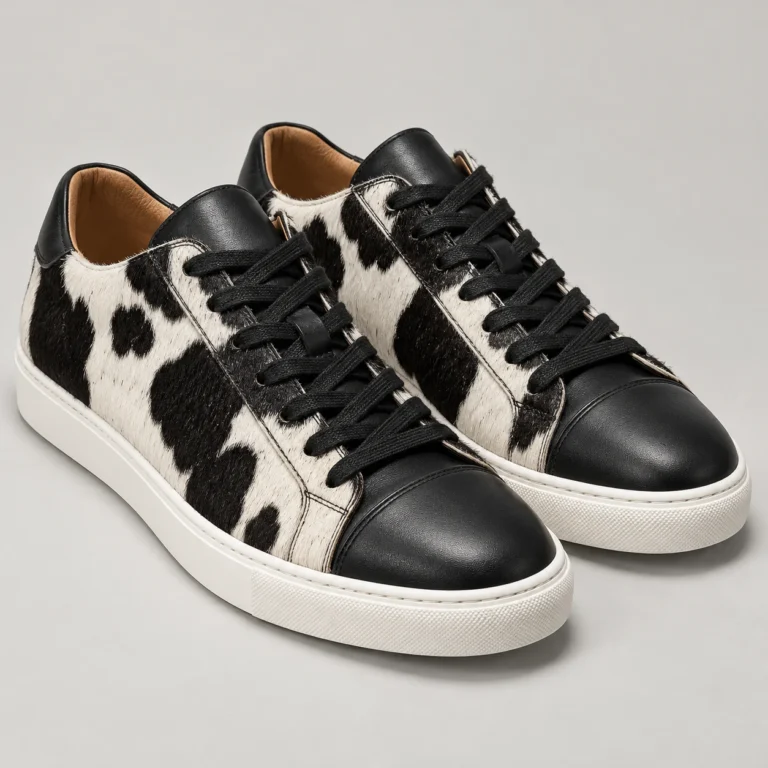 Black and White Hair-On Cowhide Low-Top Sneakers