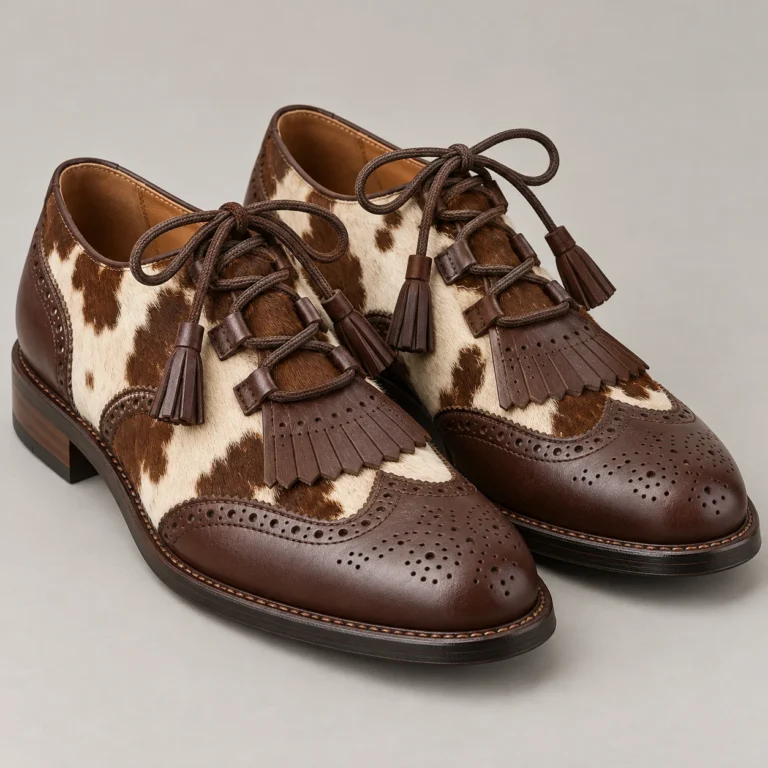 Brown Hair-On Cowhide Kiltie Ghillie Shoes