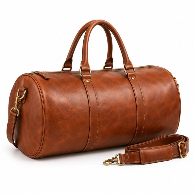 Cognac Classic Barrel Leather Duffel Bag
