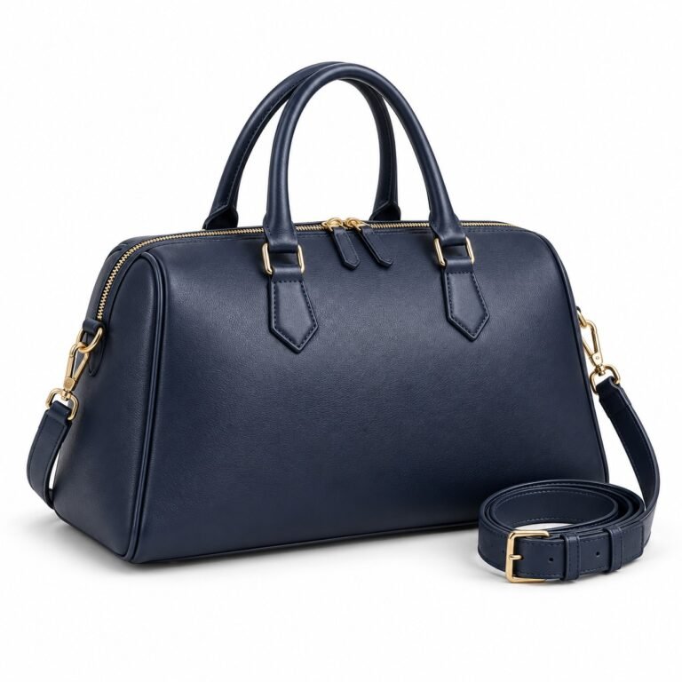 Navy Minimal Overnight Leather Overnight Bag