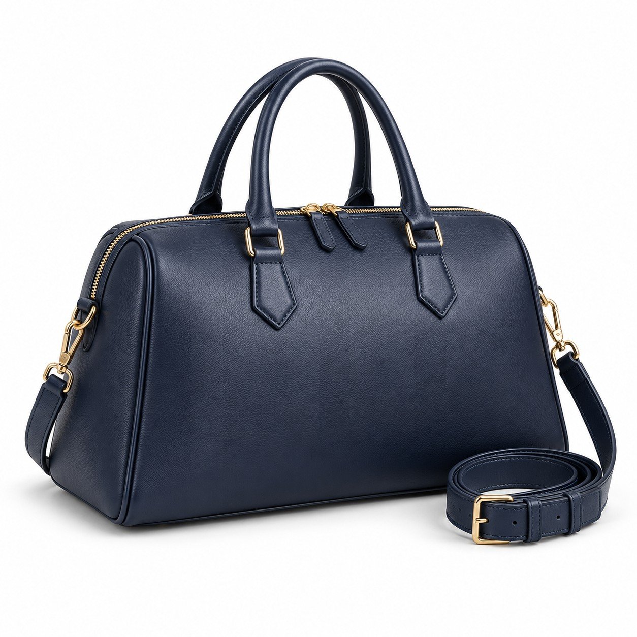 Navy Minimal Overnight Leather Overnight Bag