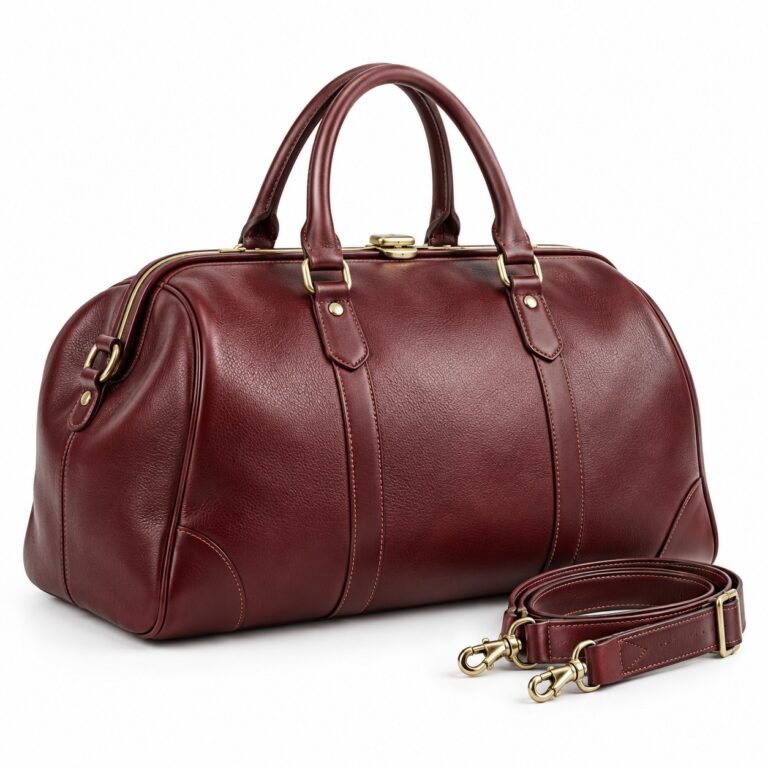 Burgundy Frame Opening Leather Weekender Bag