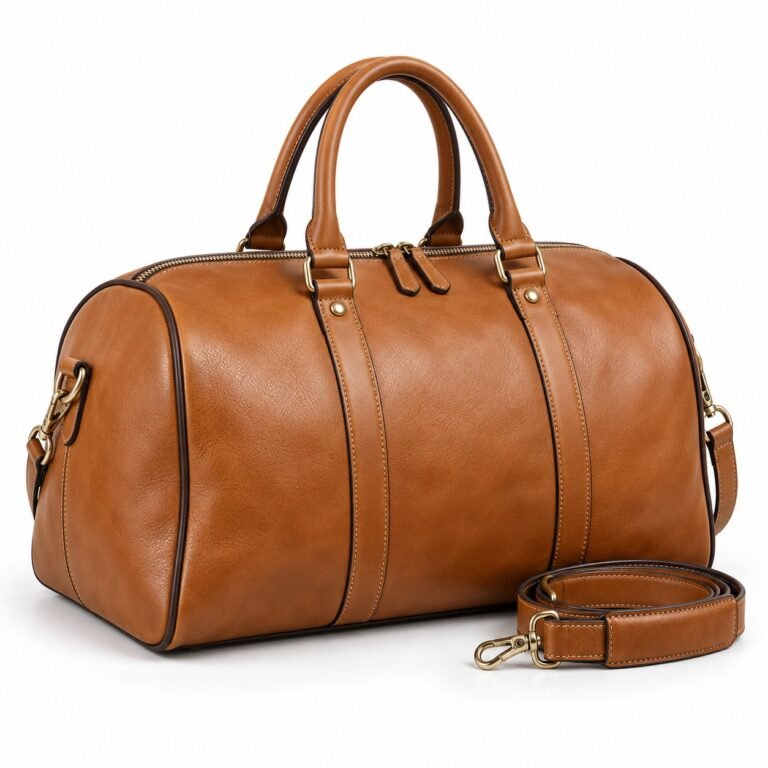 Camel Bowler Leather Weekender Bag