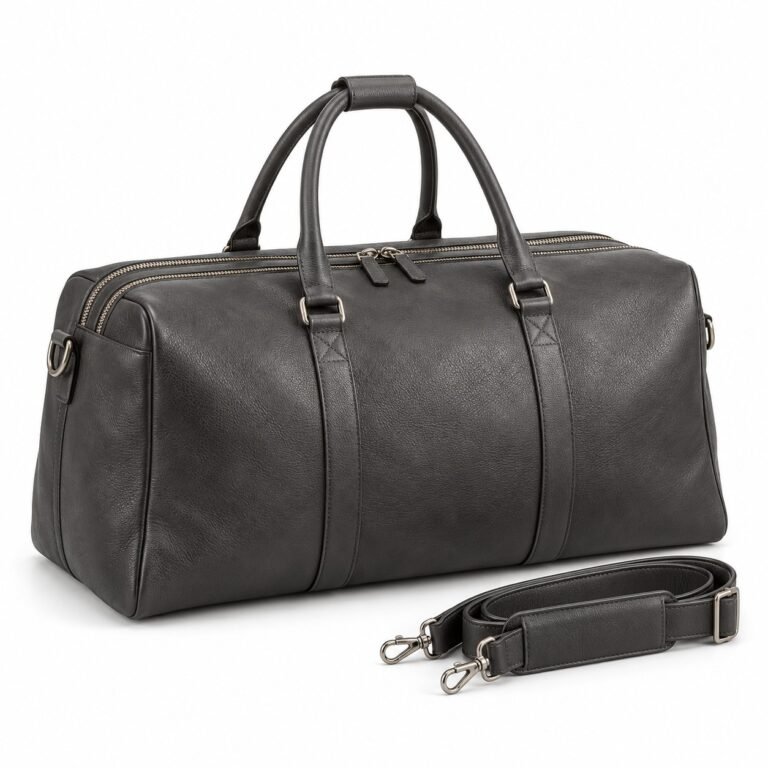 Charcoal Split Zip Leather Duffel Bag
