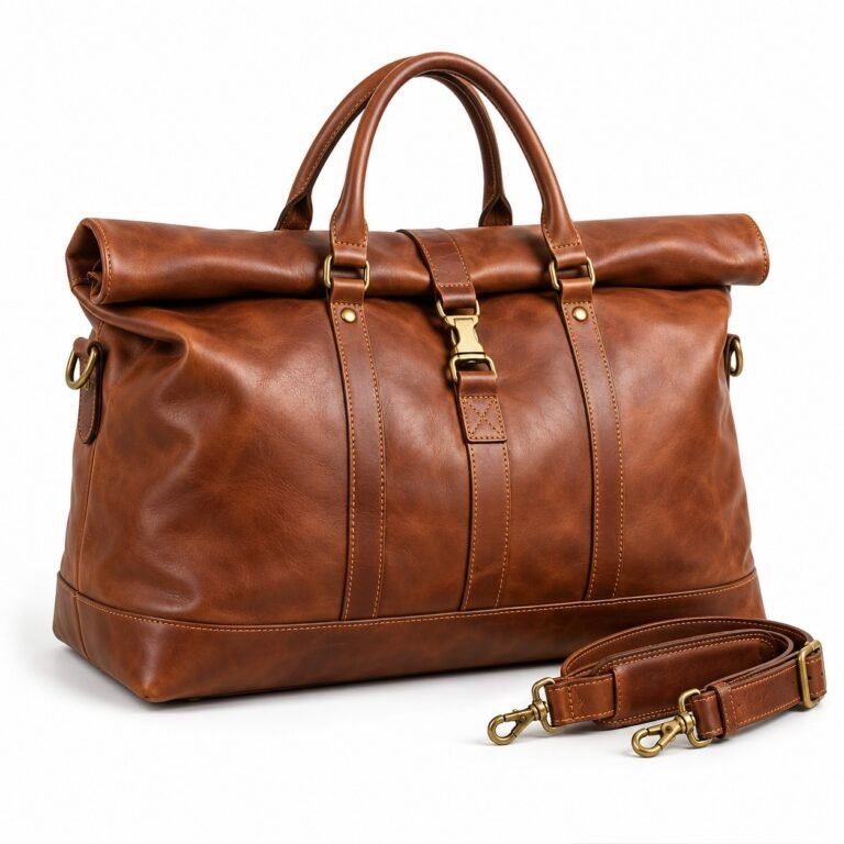 Cognac Roll Top Leather Travel Bag