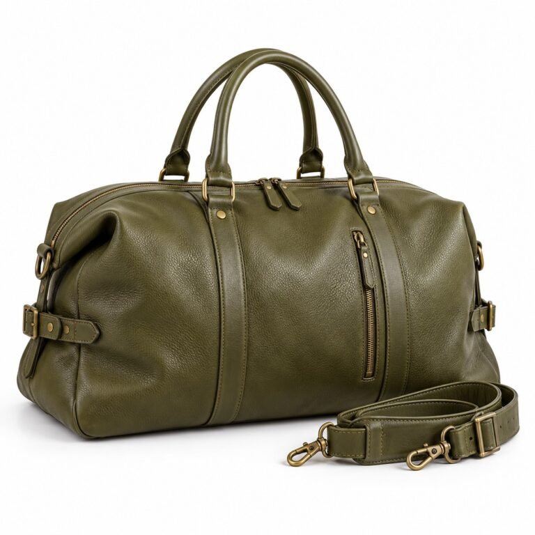 Olive Side Cinch Leather Duffel Bag