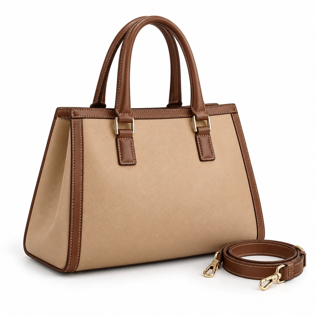 Sand Contrast Edge Leather Weekender Bag