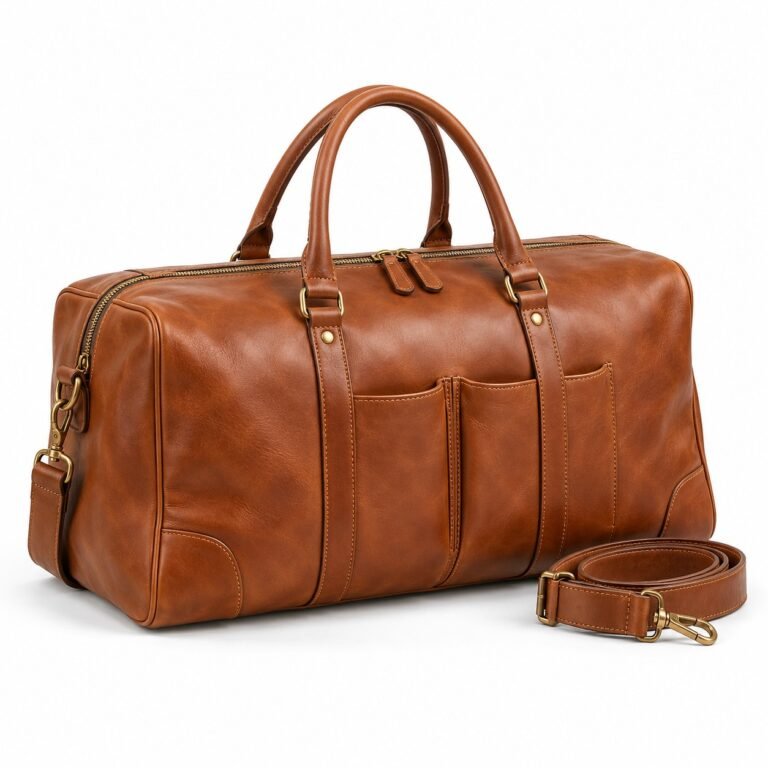 Cognac U Zip Leather Duffel Bag