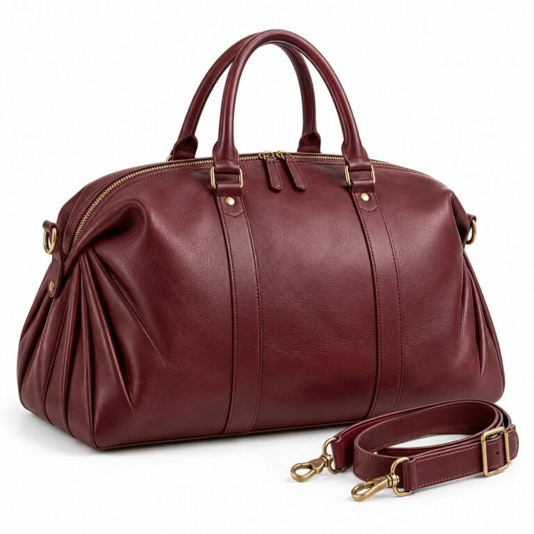 Burgundy Fan Gusset Leather Weekender Bag