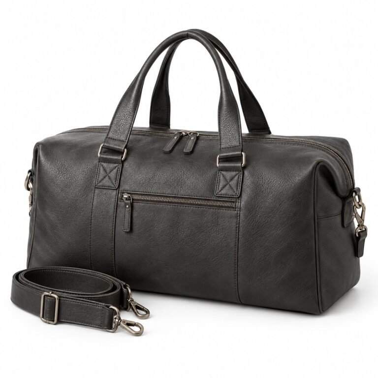Charcoal Flat Roof Leather Duffel Bag
