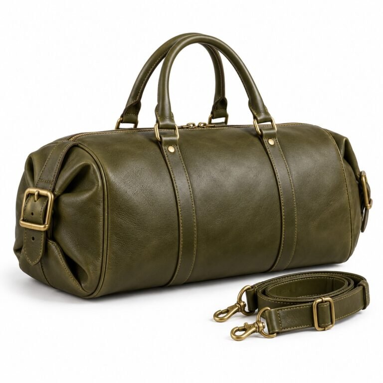 Olive Buckle End Leather Duffel Bag
