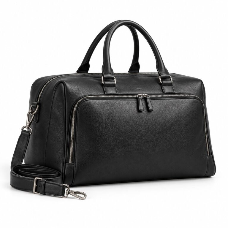 Black Front Organizer Leather Travel Bag