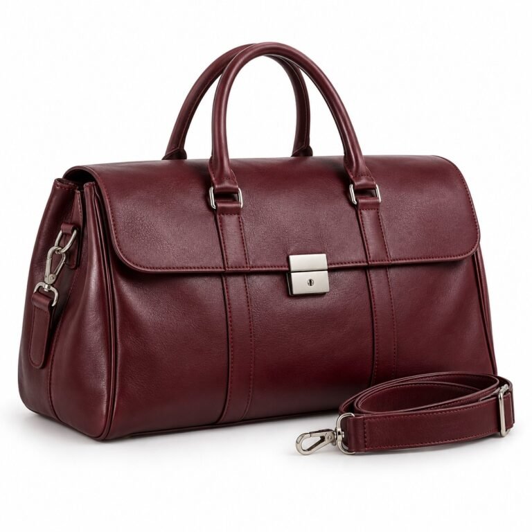 Burgundy Lock Plate Leather Travel Bag
