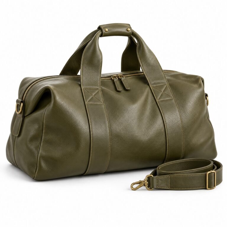 Olive Wrap Handle Leather Weekender Bag