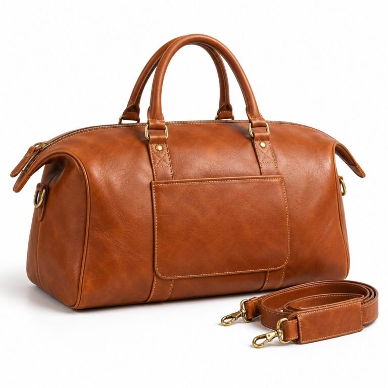 Cognac Zip Wing Leather Duffel Bag