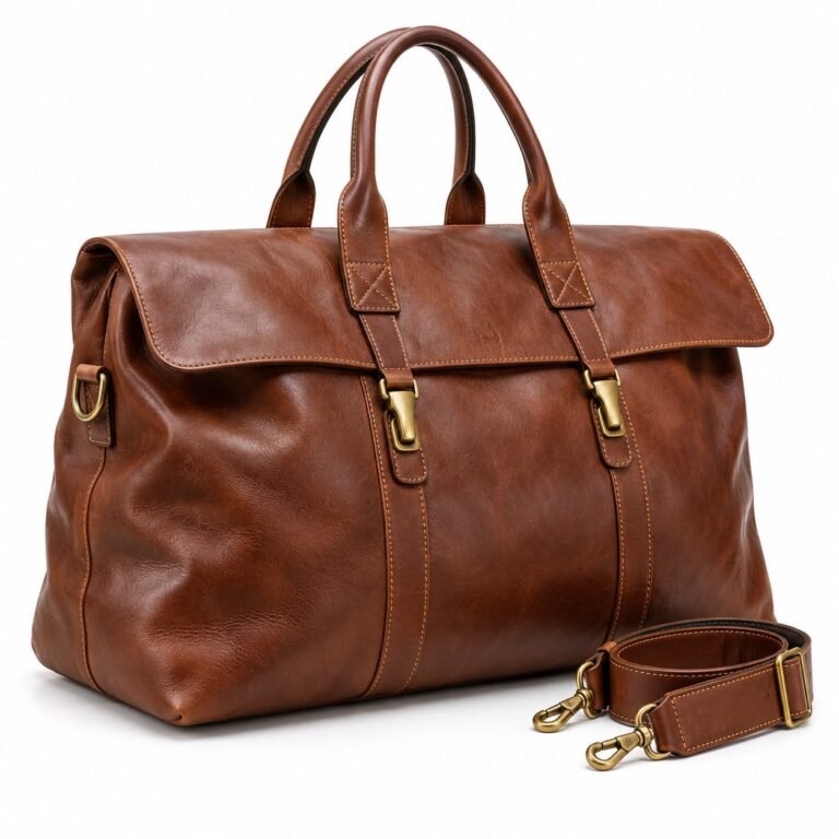 Chestnut Foldover Holdall Leather Travel Bag