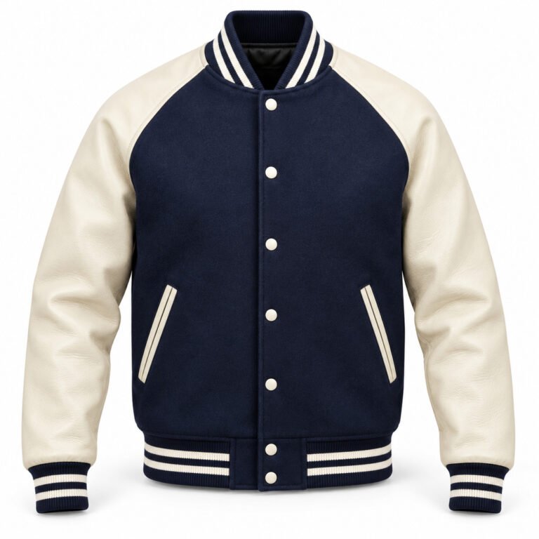 Men's Navy & Ivory Plain Varsity Jacket - Raglan Sleeve