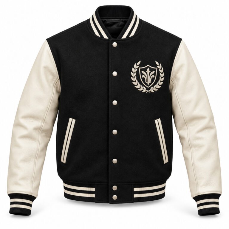 Men's Black & Ivory Embroidered Varsity Jacket - Laurel Crest