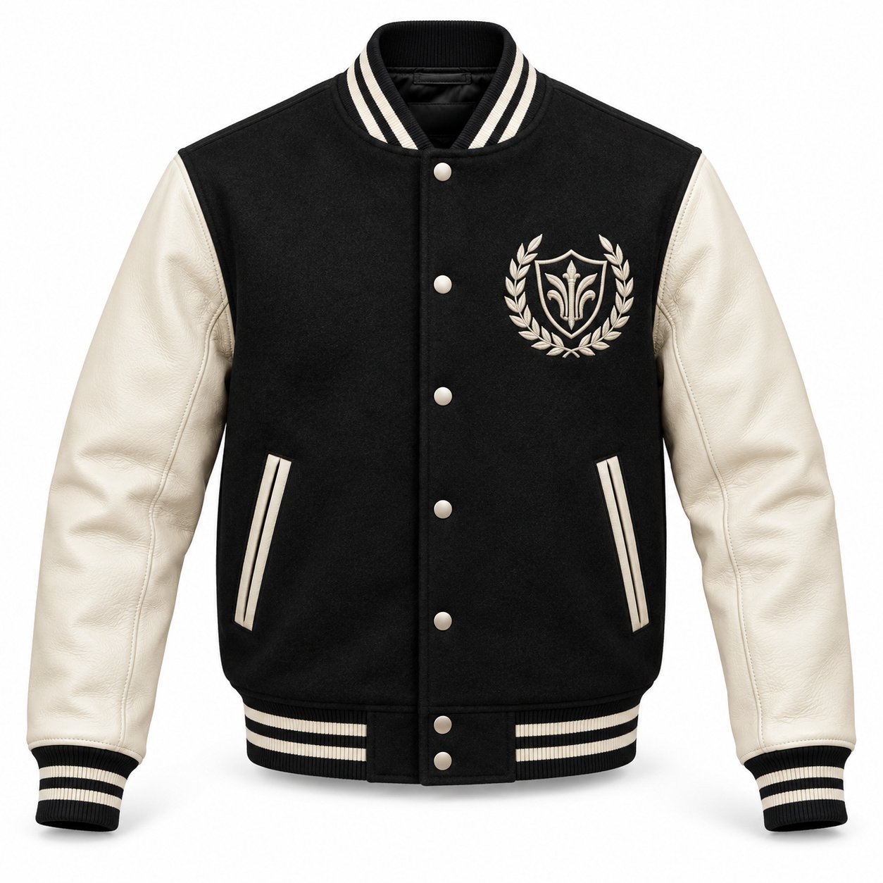 Men's Black & Ivory Embroidered Varsity Jacket - Laurel Crest