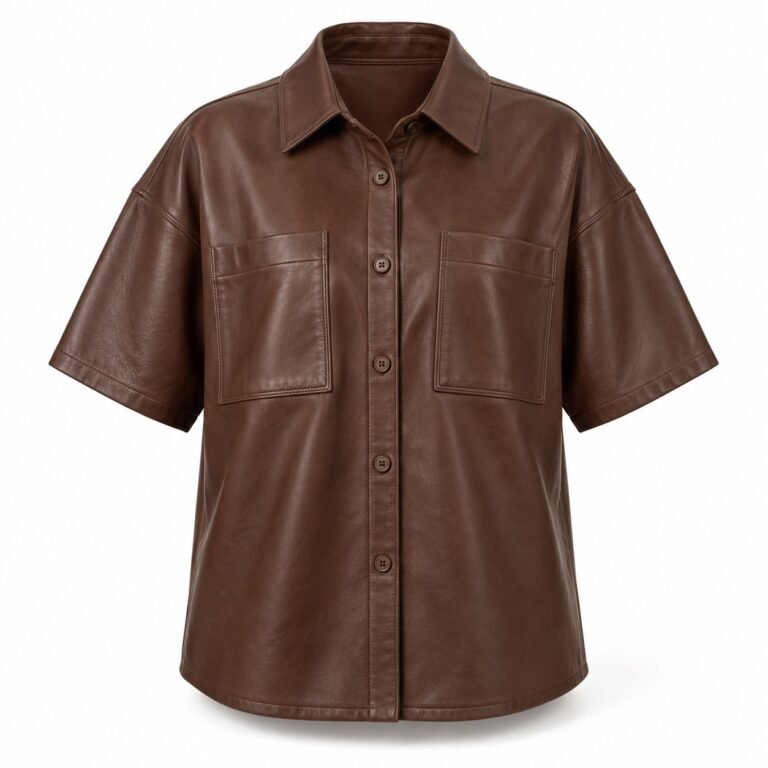 Women's Chocolate Leather Shirt - Drop Shoulder